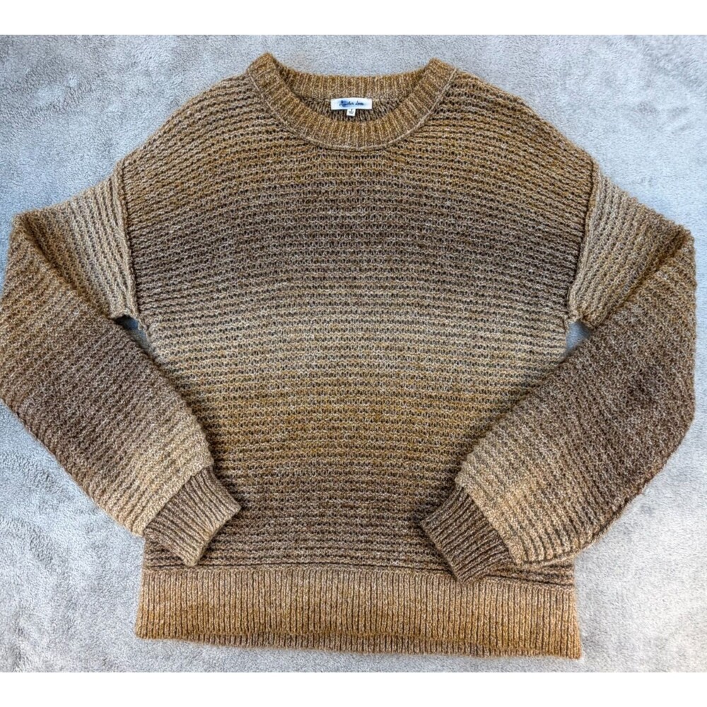 Another Love Women’s Textured Knit Ombre Sweater Brown Tan Long Sleeve Small